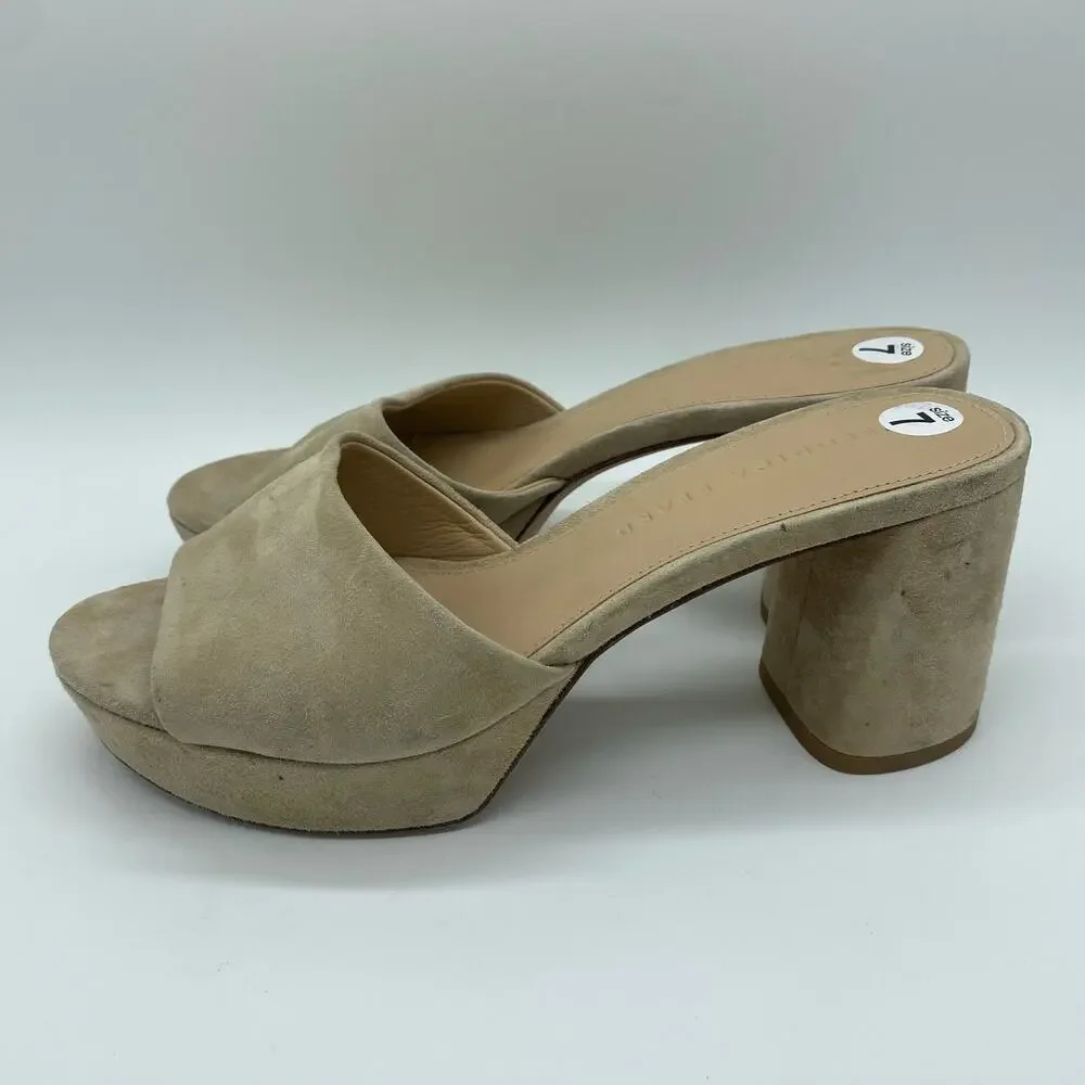 Veronica Beard Tan Suede Dali Strappy Peep Toe Chunky Heel Sandals Women size 7